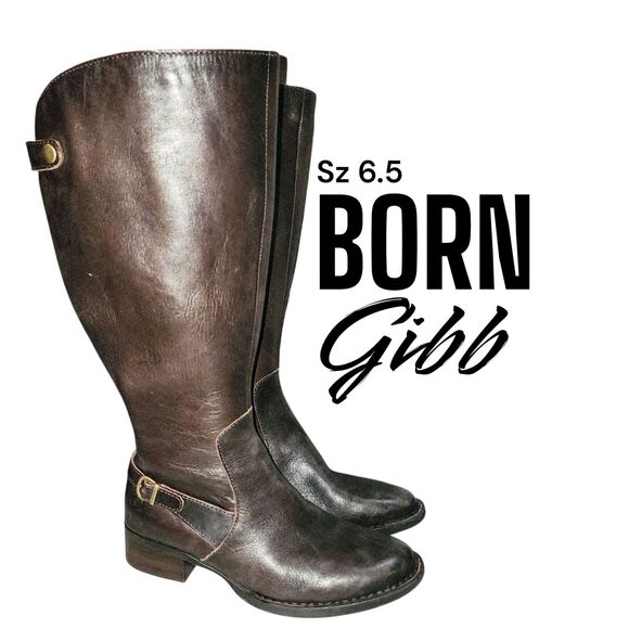 BORN GIBB Sz 6.5 Logo Brown Leather Tall Zip Western Country Boho Riding Boots - Picture 11 of 11